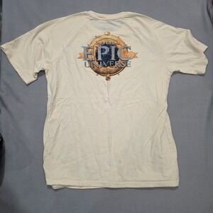 Universal Epic Universe Shirt Mens Large Cream Graphic Tee Orlando Theme Park L